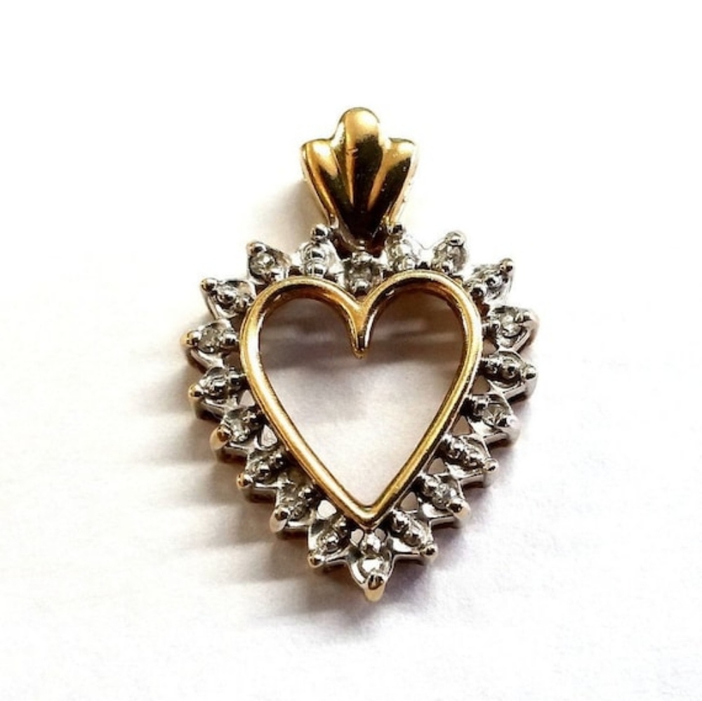 Vintage 10k Diamond Open Heart Pendant